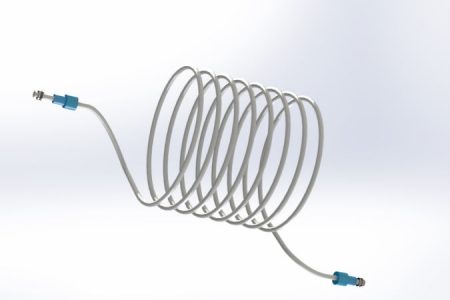Thermoformed Coiled Plastic Tubing Assembly with Click & Seal Adapter