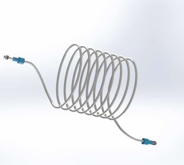 Thermoformed Coiled Plastic Tubing Assembly with Click & Seal Adapter