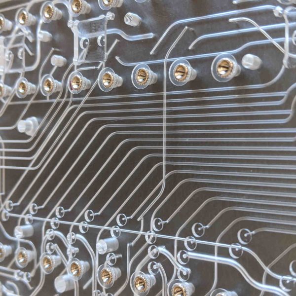 Closeup Of Microfluidic Channels in a Diffusion Bonded Acrylic Manifold