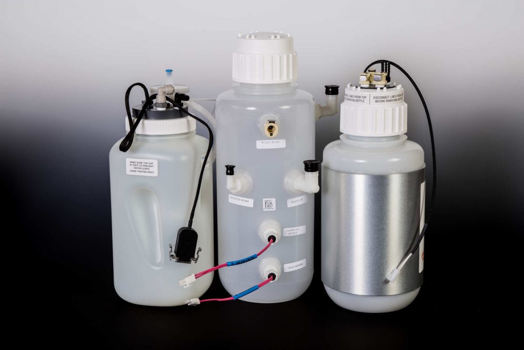 Three Custom Clinical Diagnostic Fluidic Storage Bottles Made of Different Materials